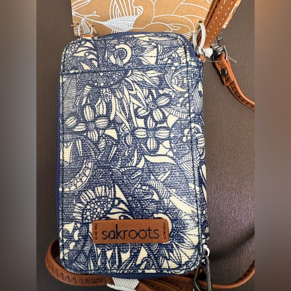 Sakroots Navy and Cream Floral Crossbody Bag - Picture 1 of 5